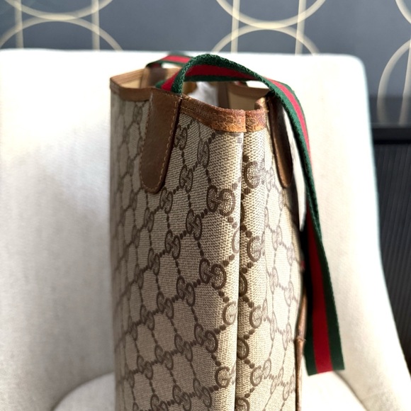 Gucci authentic brown monogram coated canvas tote bag ribbon handles - Picture 12 of 16